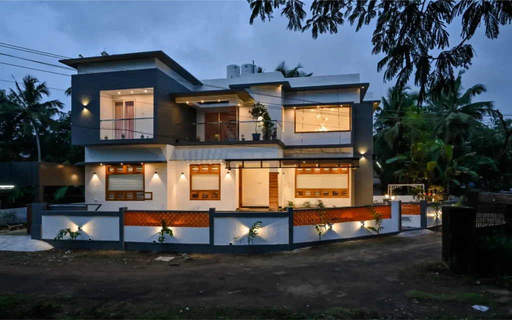 Full exterior view of Avanti Residence, Patturaikkal, Thrissur designed by VB Infra